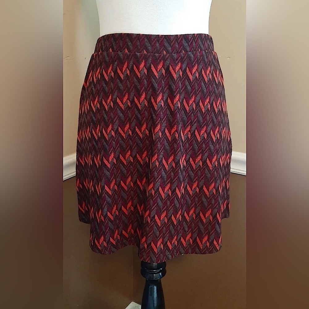 Gray, Rust & Burgundy Chevron Stretch Modcloth Mini Skirt by Glamorous Clueless